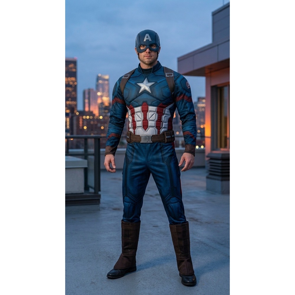 Captain America Mens Adult Standard OS Blue Muscle Chest Avengers Costume Rubies